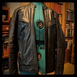 Black motorcycle genuine leather jacket